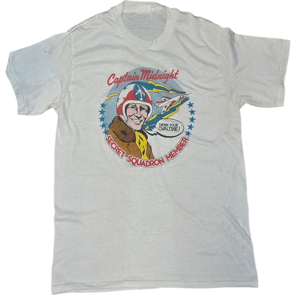Vintage Singlestitch Ovaltine Captain Midnight Graphic T-Shirt - White